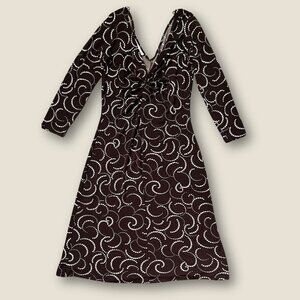 Maggy London Brown White Swirl Print Dress Women’s Size 8 Career Y2K